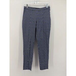 H&M Women Geometric Print Slim Fit Pants Blue Black White Size 2